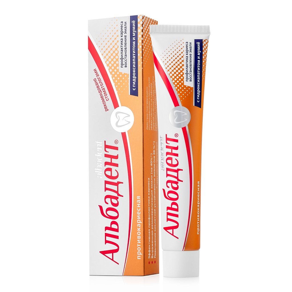 Альбадент® Зубная паста противокариесная с гидроксиапатитом и мумие, 90 г